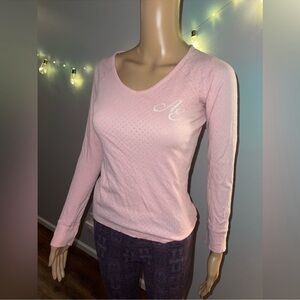 American Eagle Outfitters Pink Fitted Long Sleeve T-Shirt